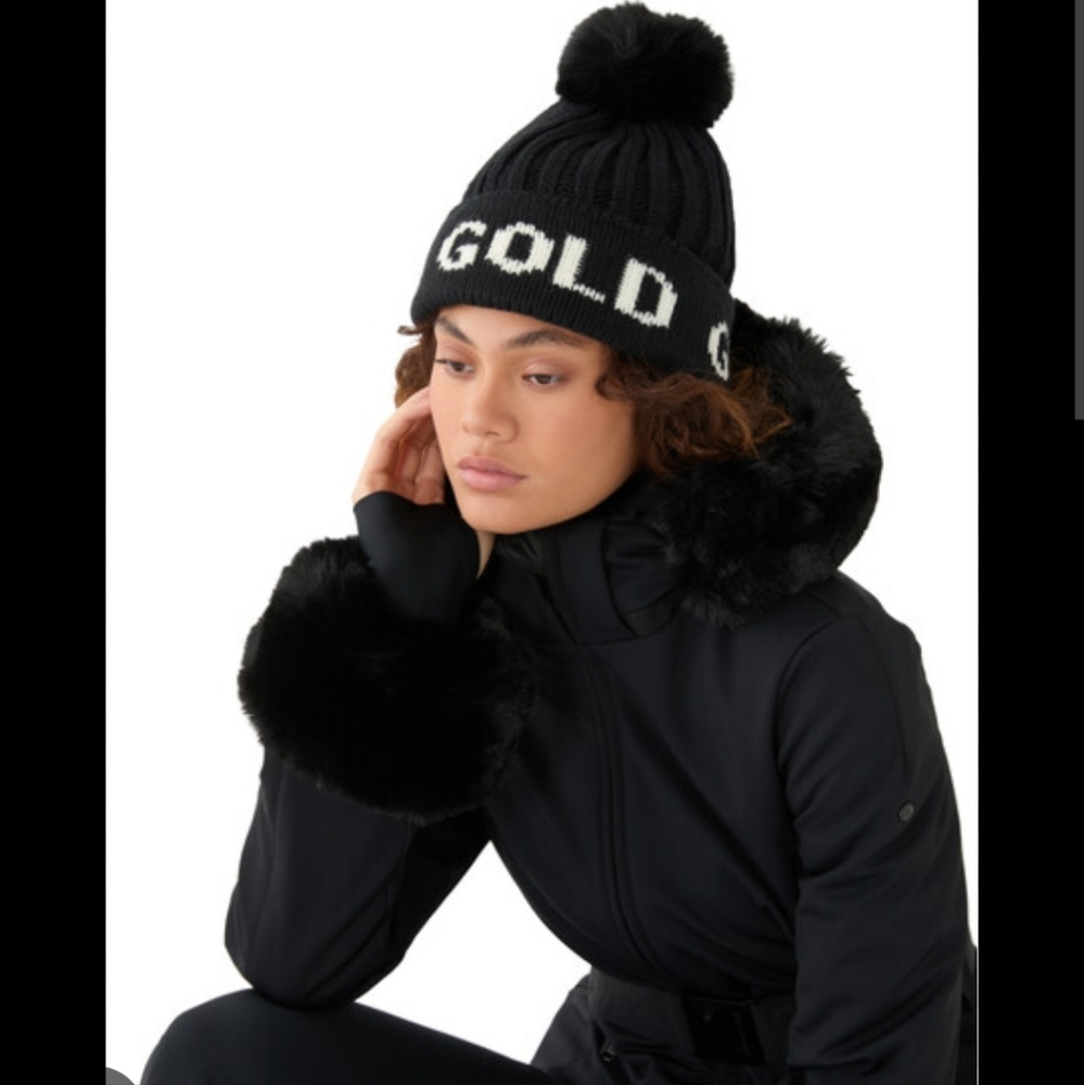Goldbergh Hodd Faux Fur Beanie Black Cream White - Picture 5 of 12